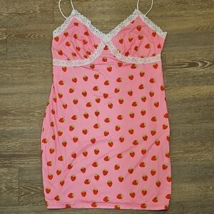 Pink Strawberry Print Sun Dress 3X